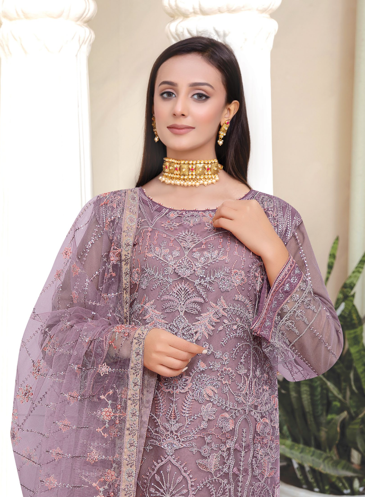 Dusty Pink Urshia Luxury Net Ladies Suit
