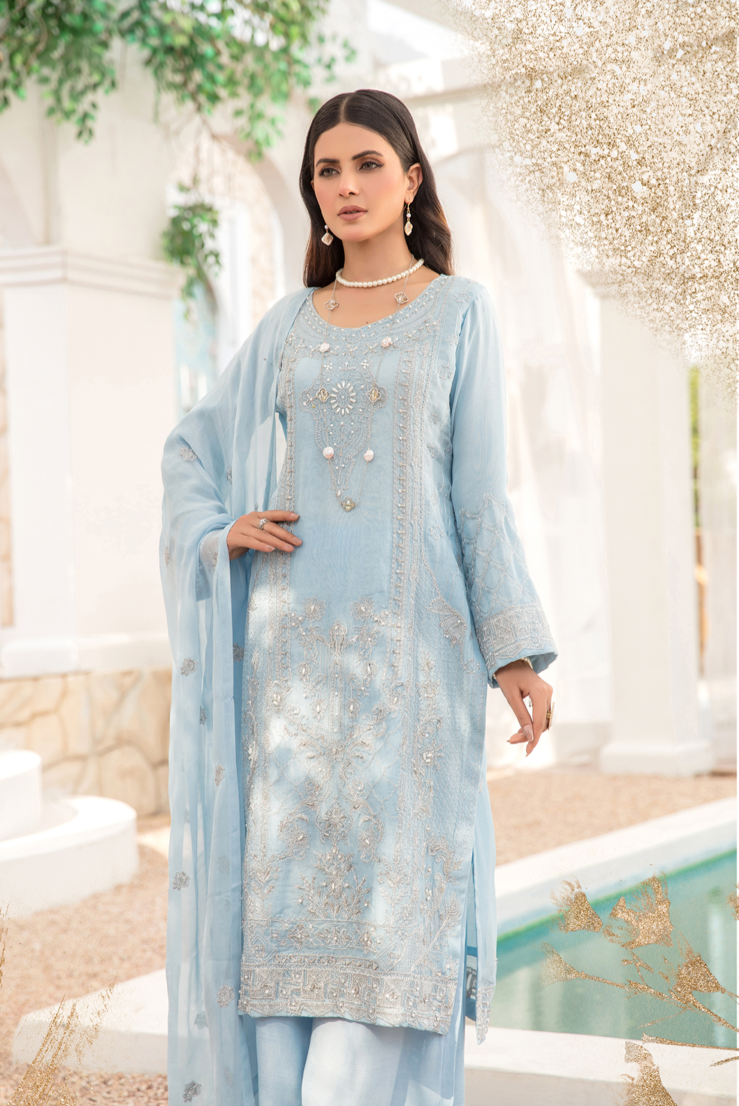 Light Blue Evelyn Chiffon Ladies Suit