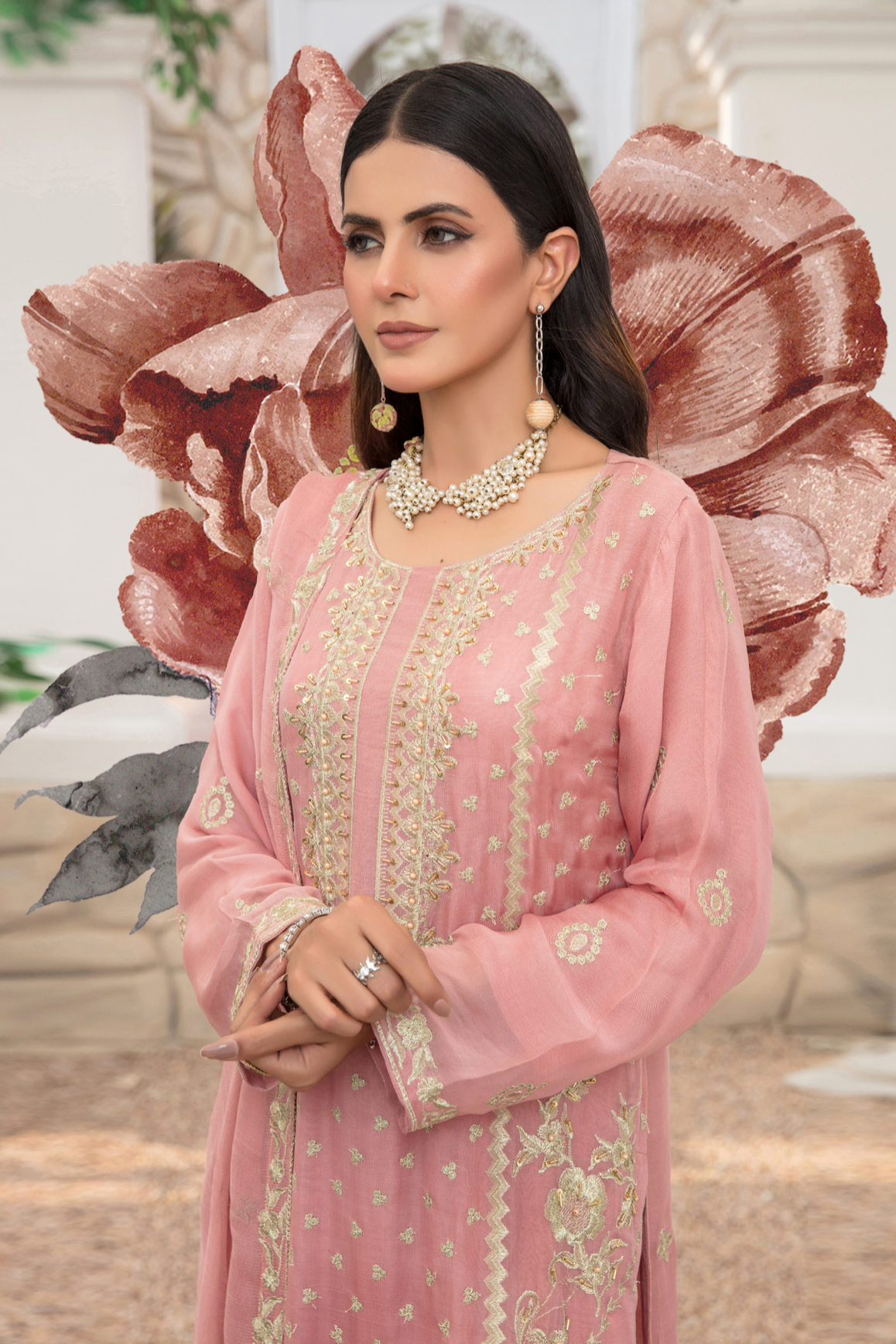 Pink Evelyn Chiffon Ladies Suit