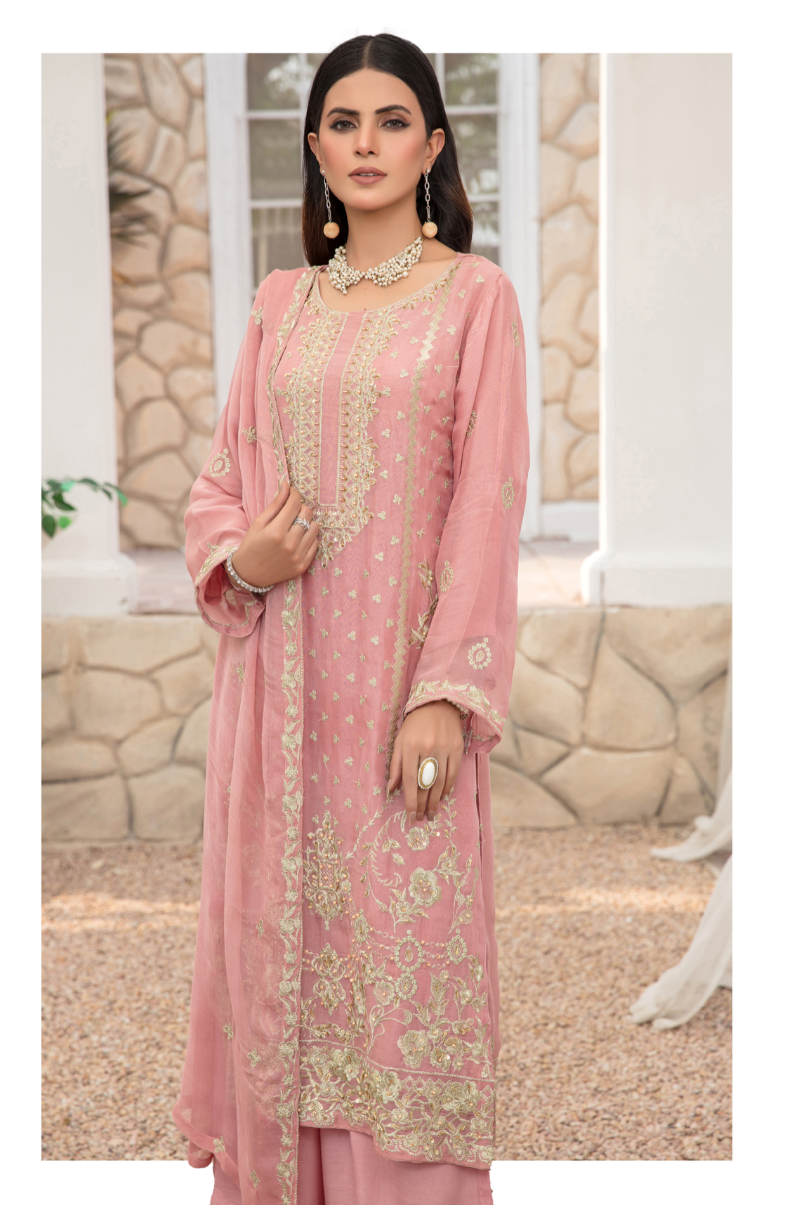 Pink Evelyn Chiffon Ladies Suit