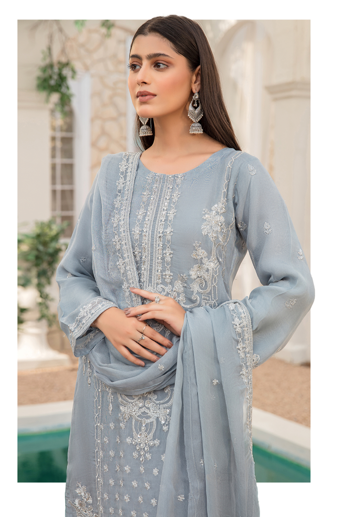 Blue Evelyn Chiffon Ladies Suit