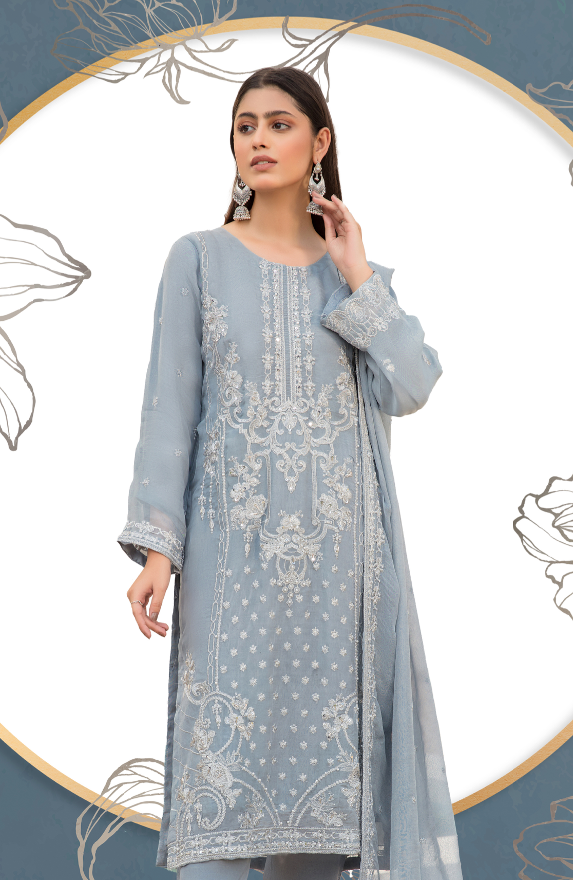 Blue Evelyn Chiffon Ladies Suit