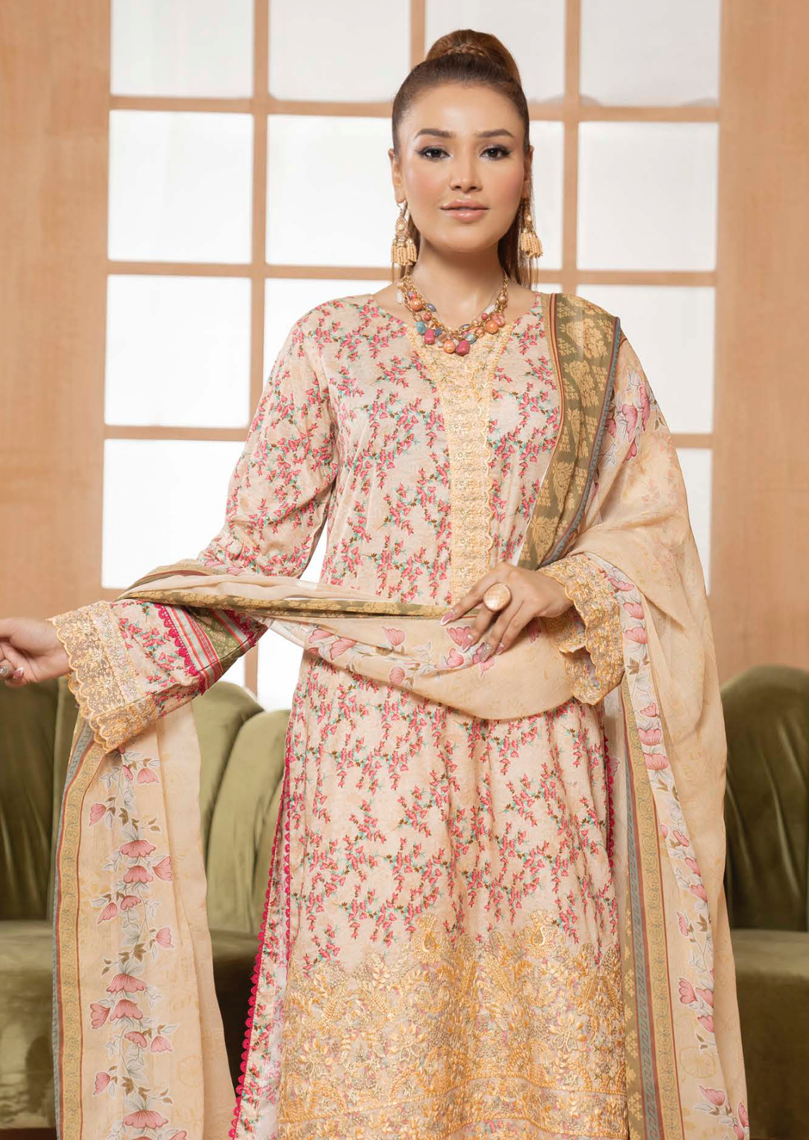 Dusty Peach Pink Munira Designer Lawn Ladies Suit