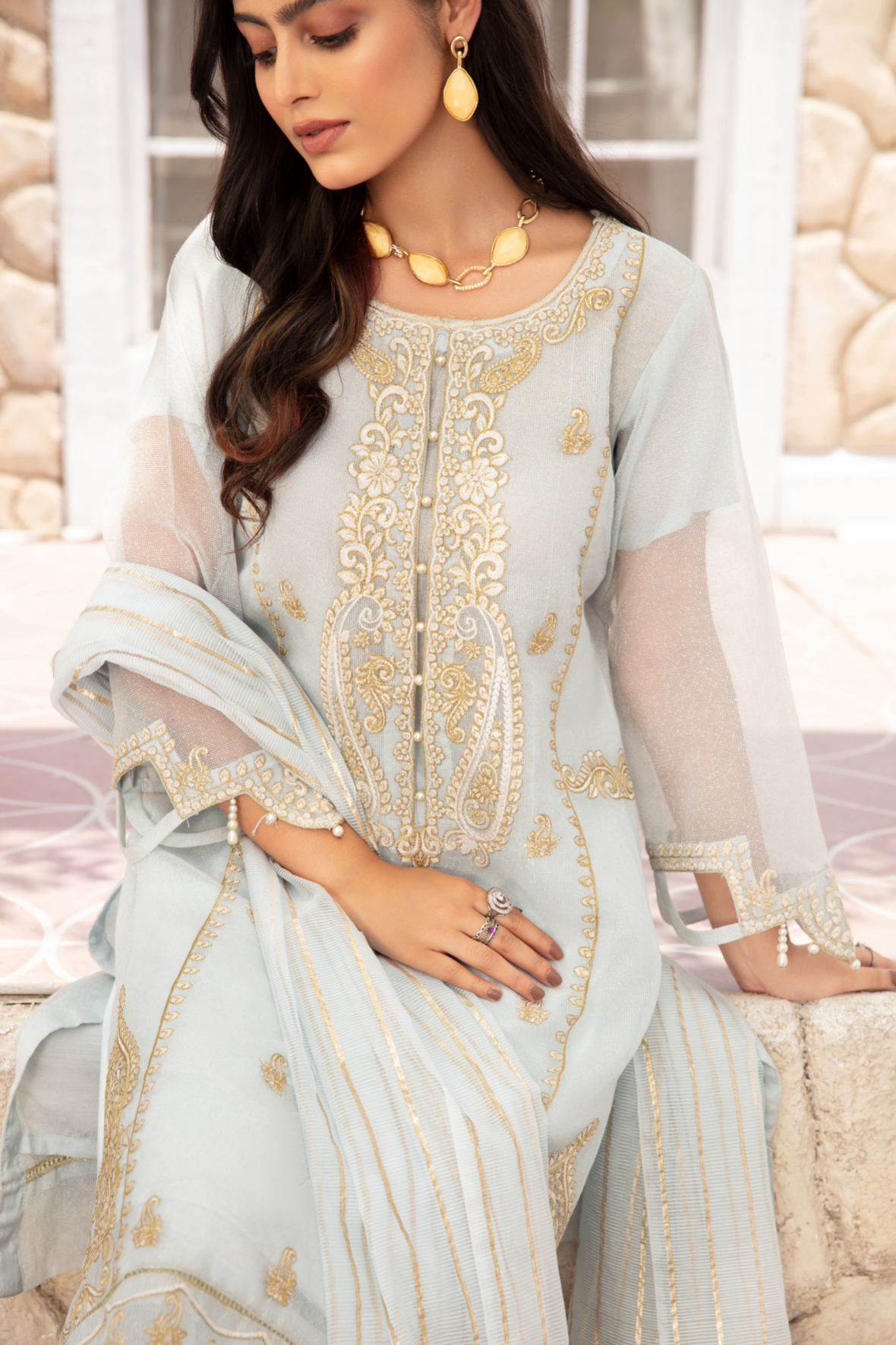 Light Blue Blair Soft Cotton Net Ladies Suit