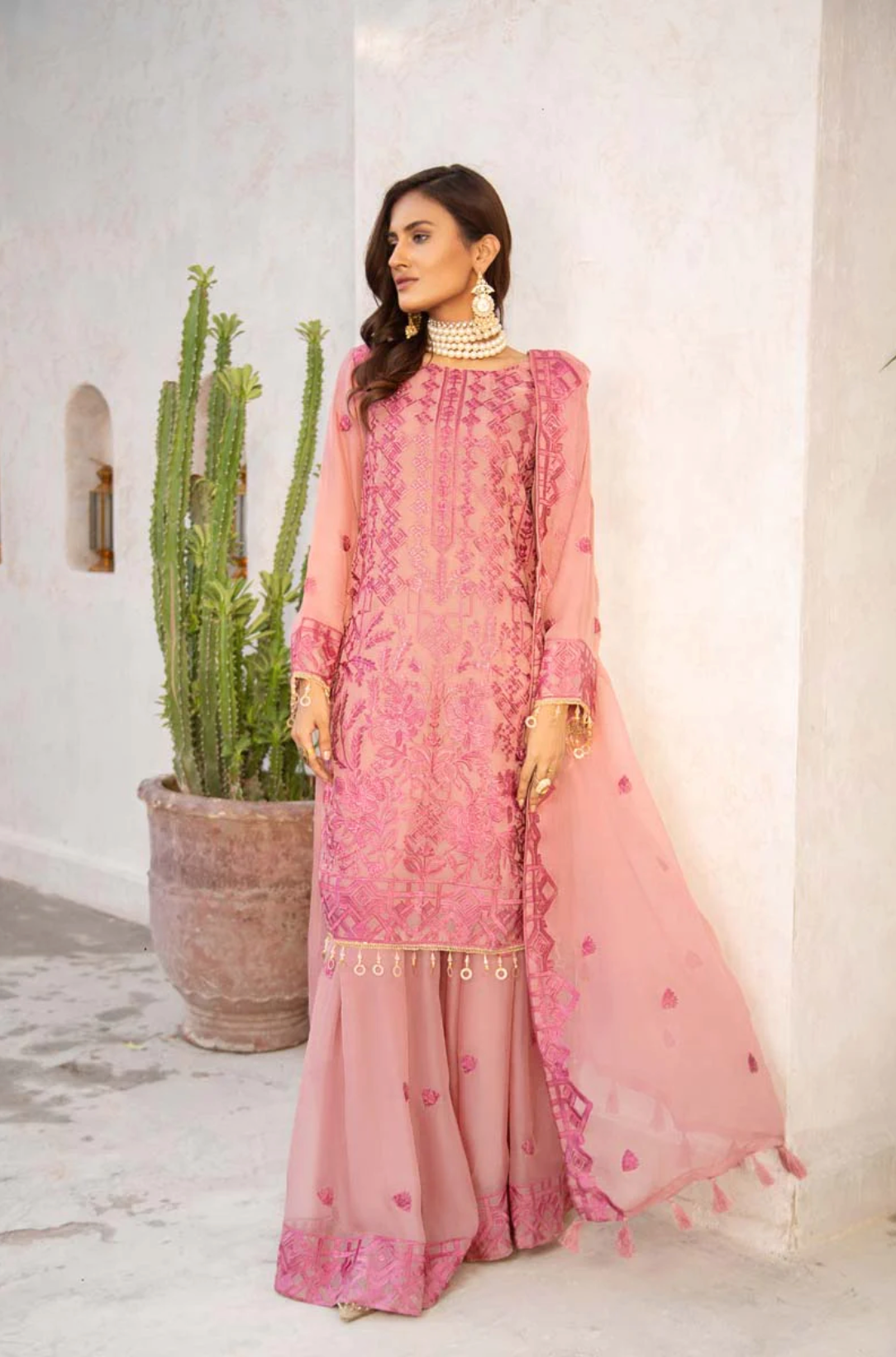 Dark Dusty Pink Coral Bliss Chiffon Ladies Suit
