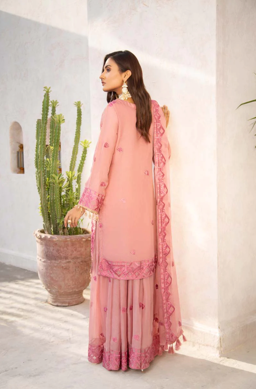 Dark Dusty Pink Coral Bliss Chiffon Ladies Suit