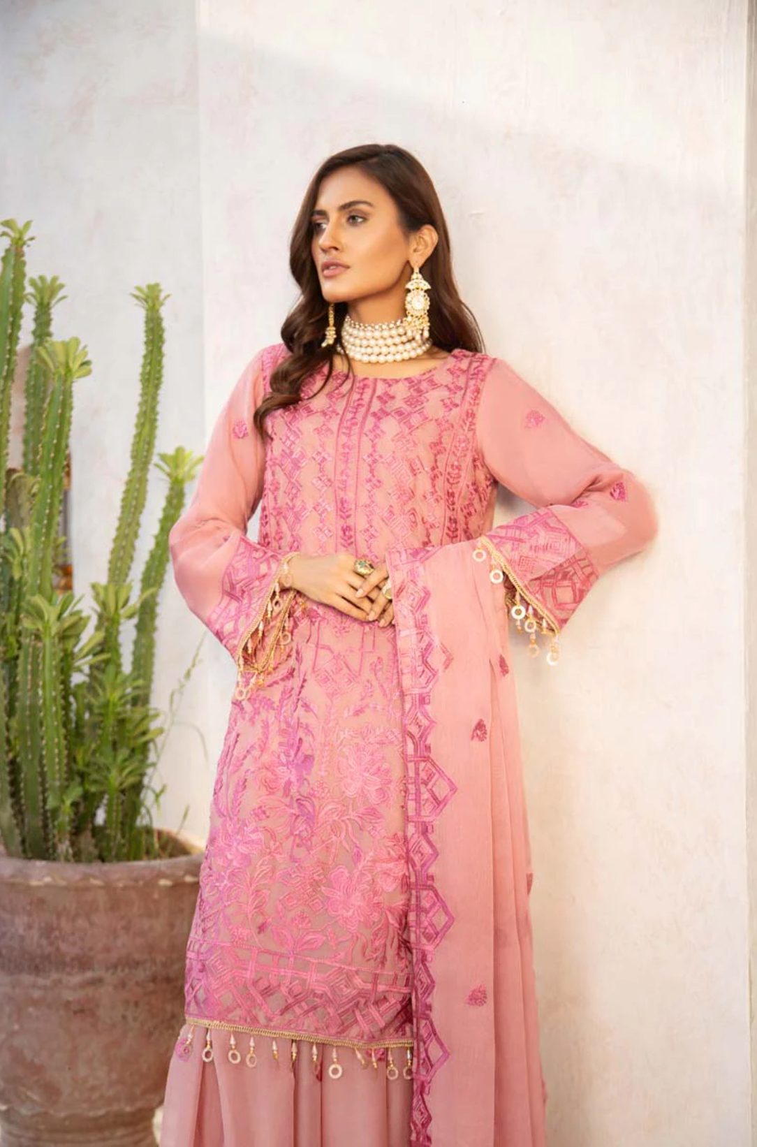 Dark Dusty Pink Coral Bliss Chiffon Ladies Suit
