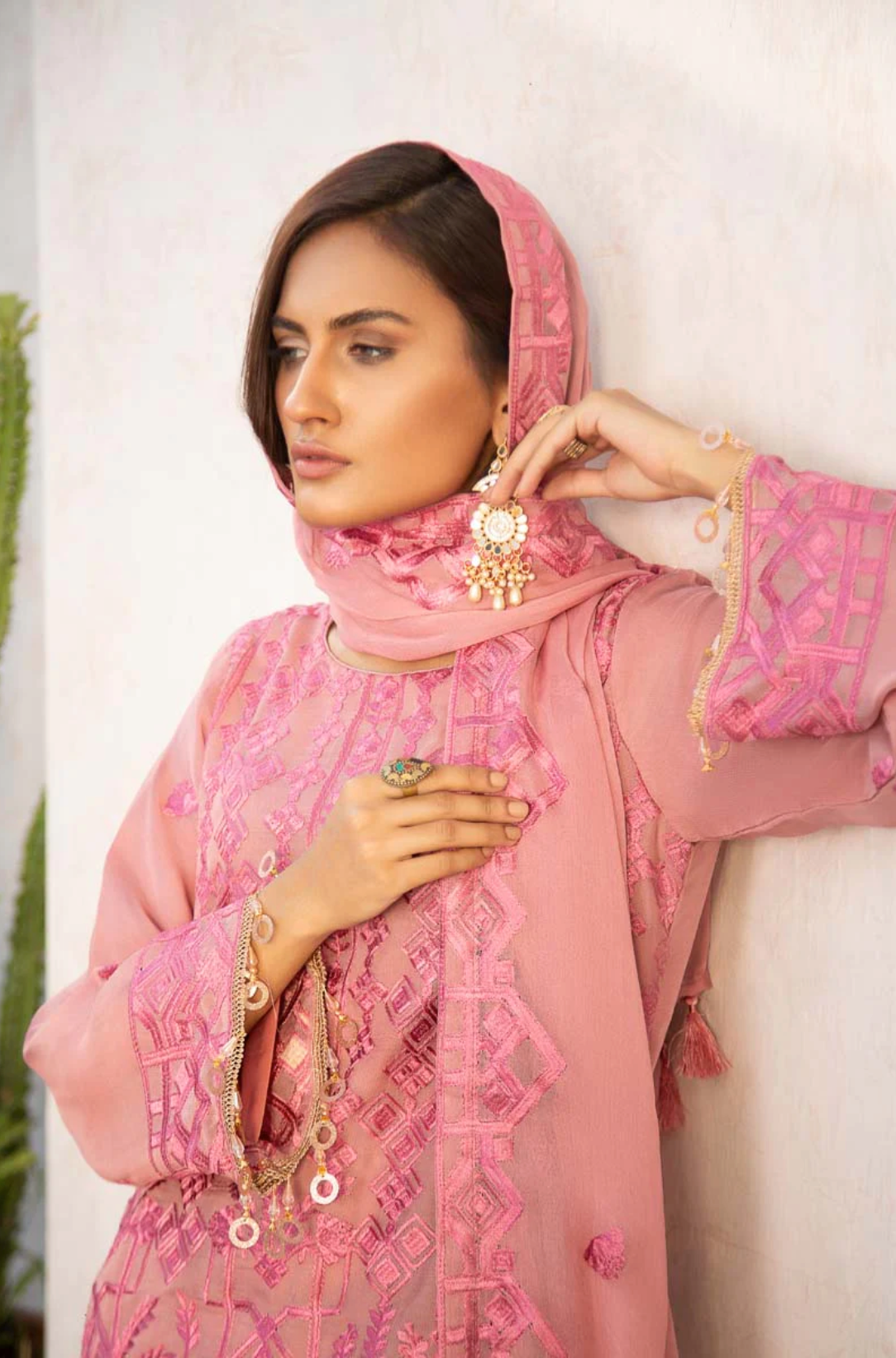 Dark Dusty Pink Coral Bliss Chiffon Ladies Suit