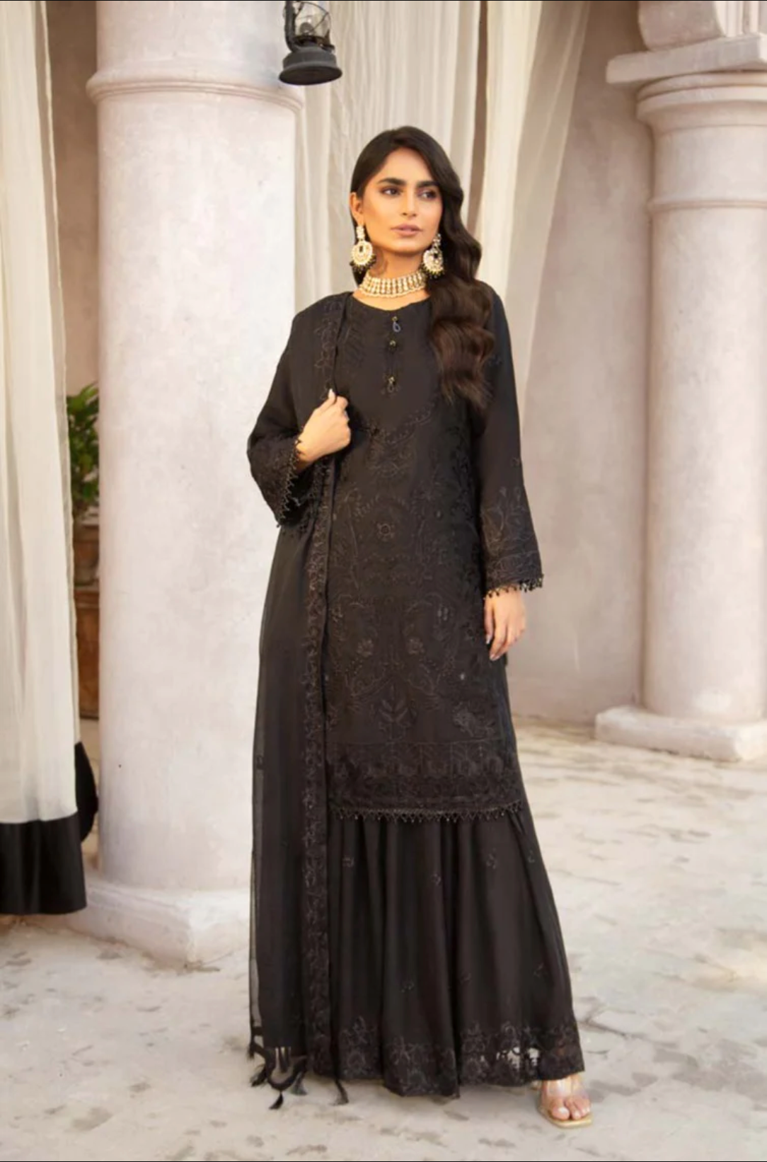 Black Coral Bliss Chiffon Ladies Suit