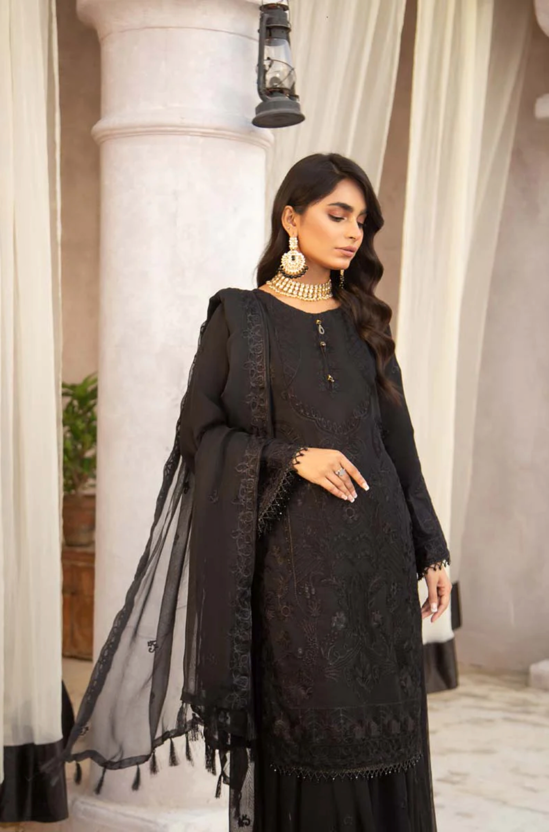 Black Coral Bliss Chiffon Ladies Suit