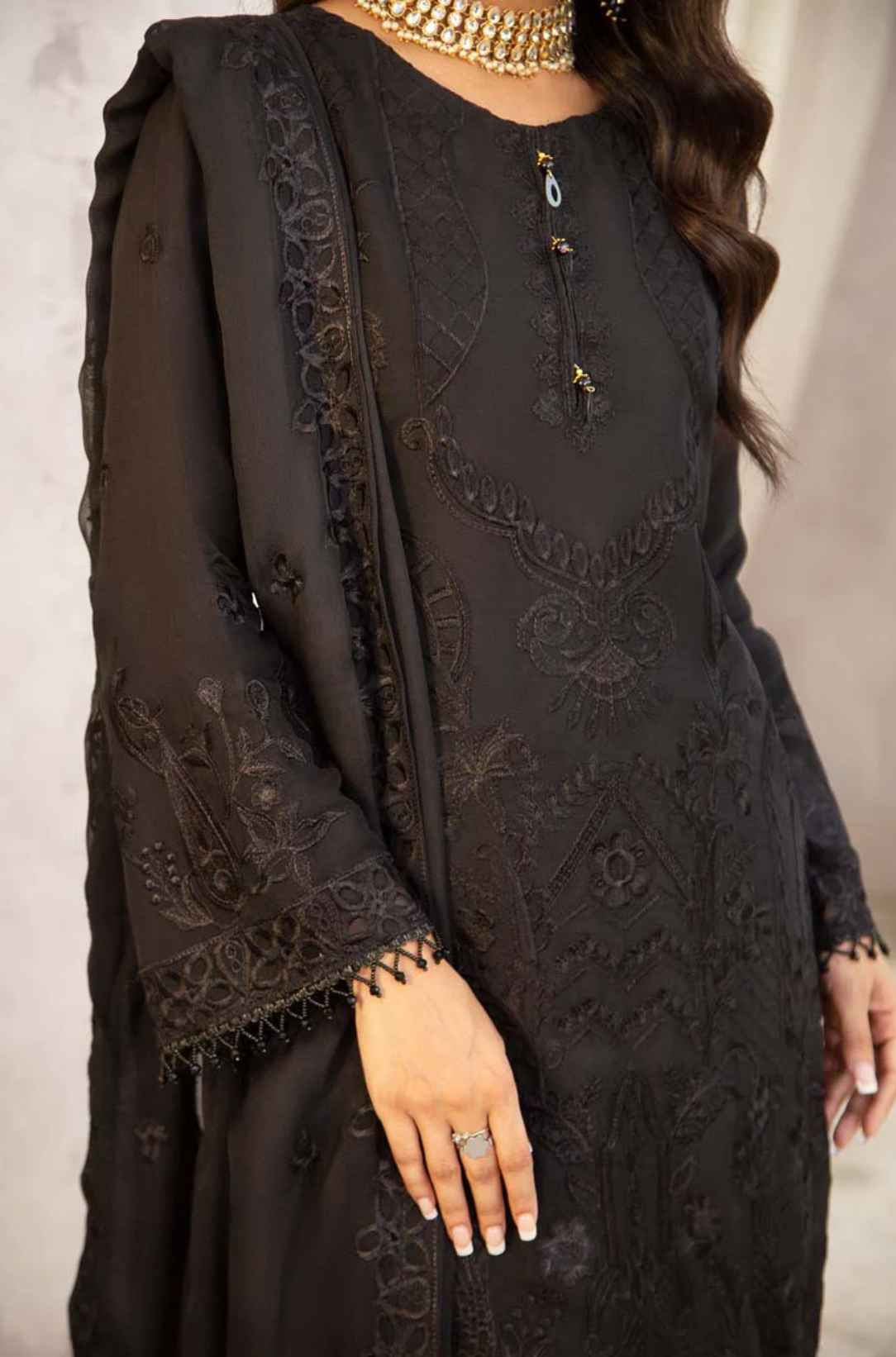 Black Coral Bliss Chiffon Ladies Suit