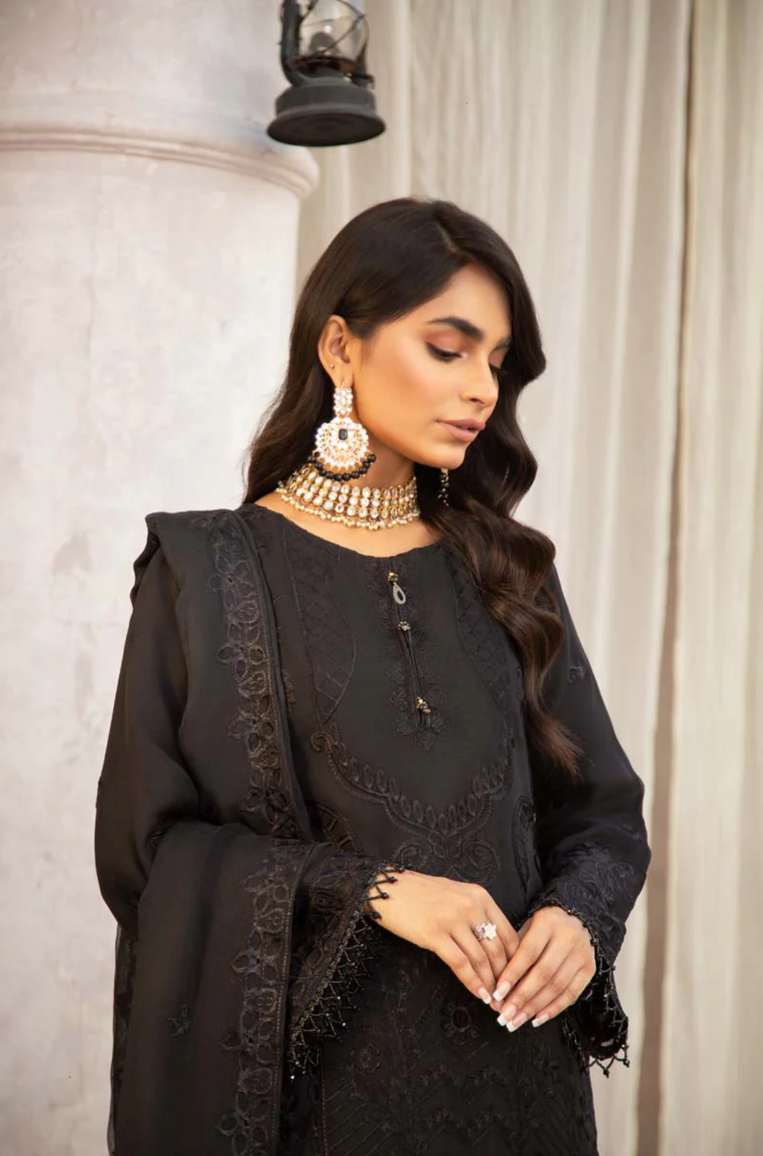 Black Coral Bliss Chiffon Ladies Suit