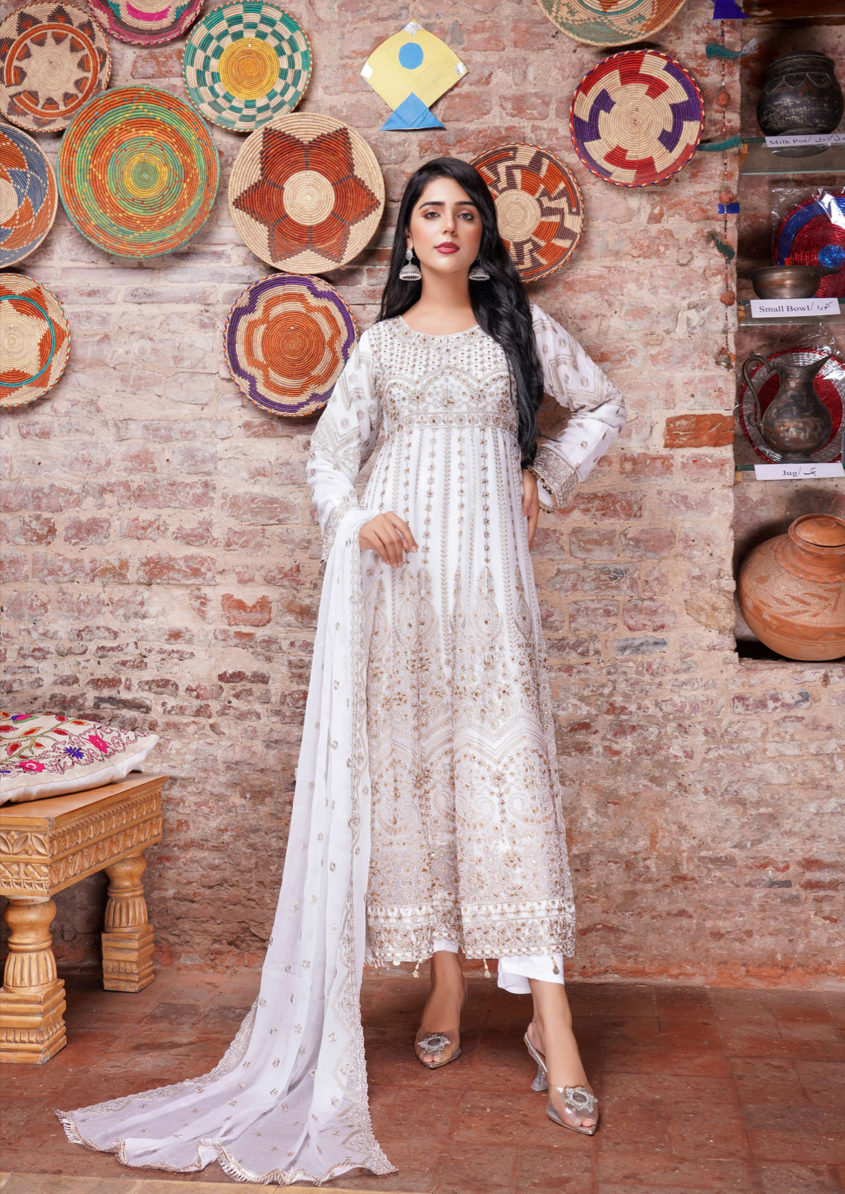 White Chiffon Ladies Suit