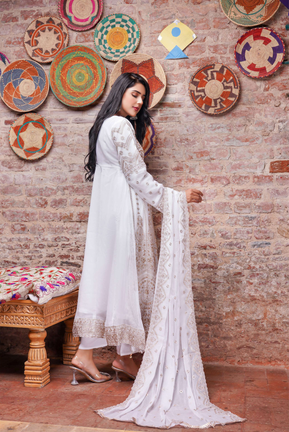 White Chiffon Ladies Suit