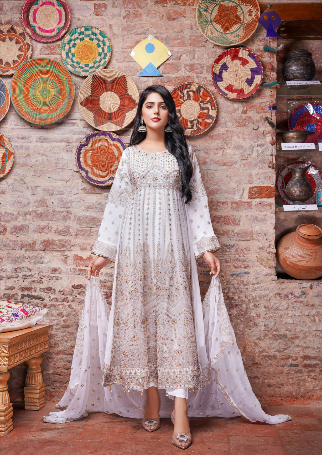 White Chiffon Ladies Suit