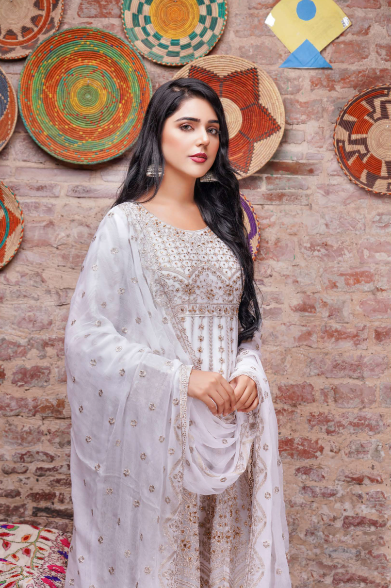 White Chiffon Ladies Suit