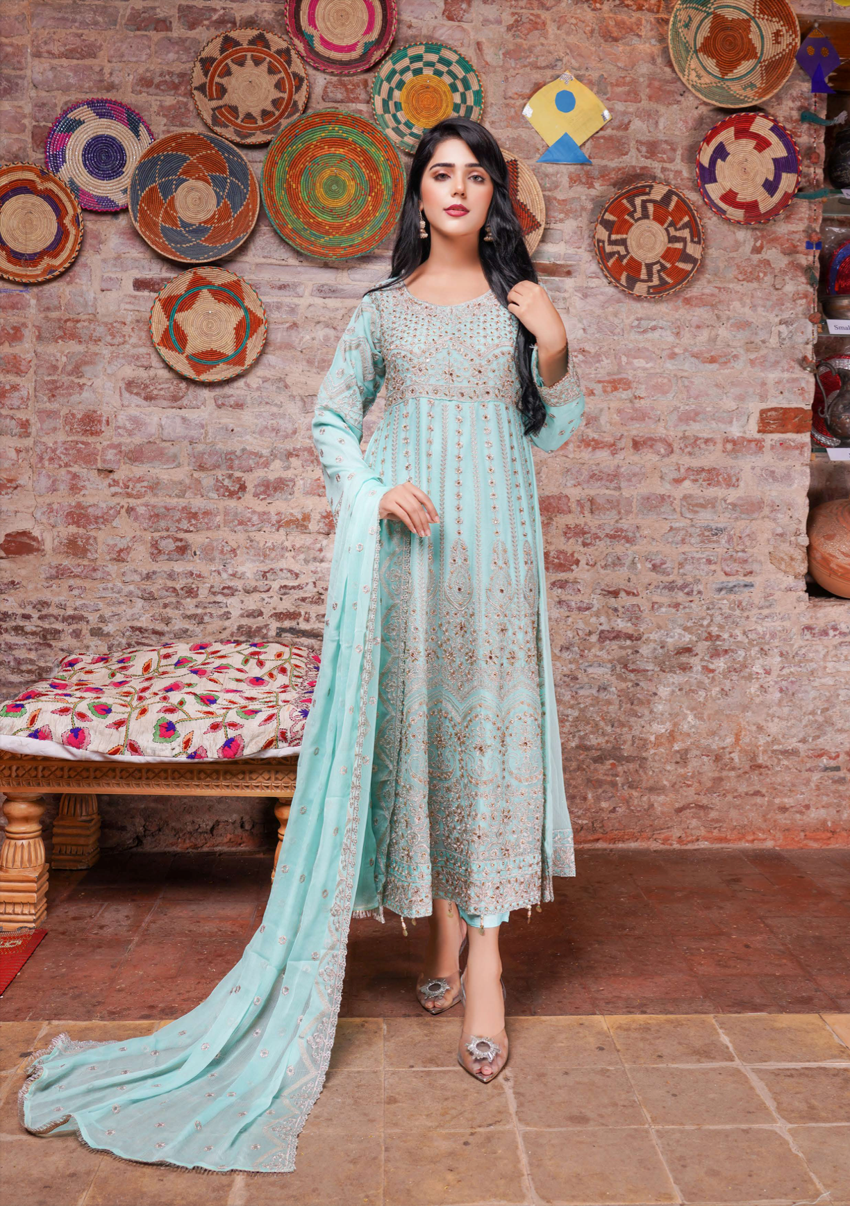 Turquoise Blue Chiffon Ladies Suit