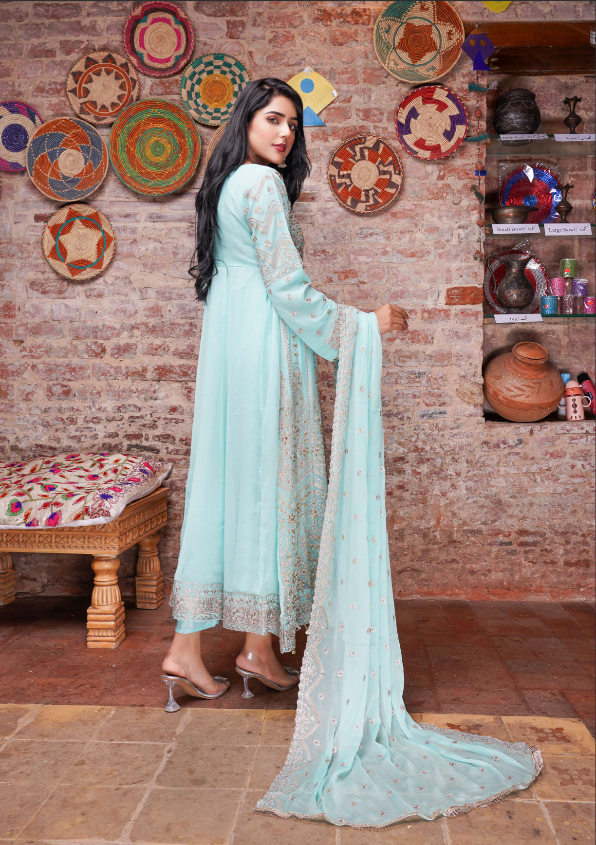 Turquoise Blue Chiffon Ladies Suit