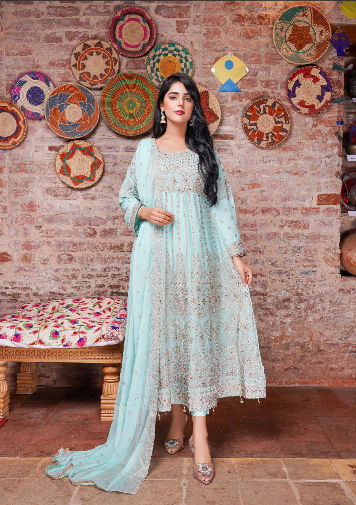 Turquoise Blue Chiffon Ladies Suit