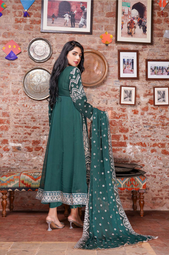 Bottle Green Chiffon Ladies Suit
