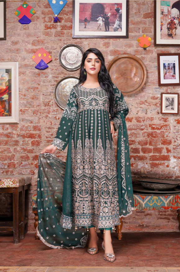 Bottle Green Chiffon Ladies Suit