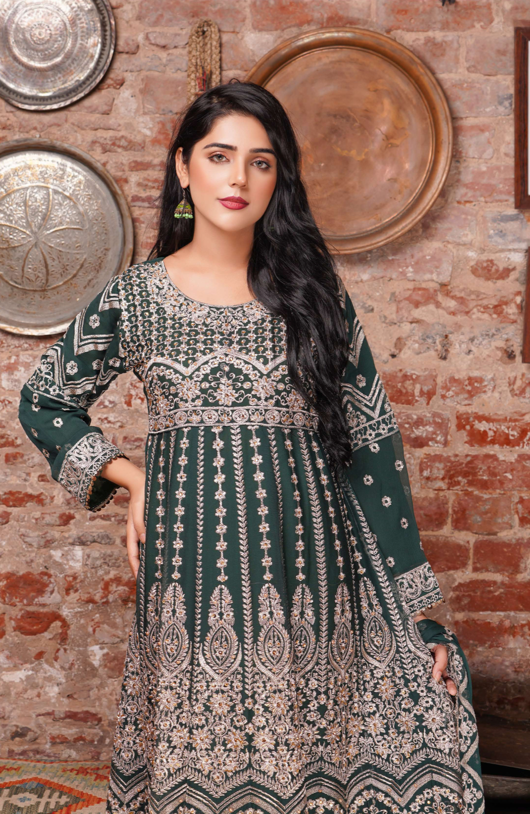 Bottle Green Chiffon Ladies Suit