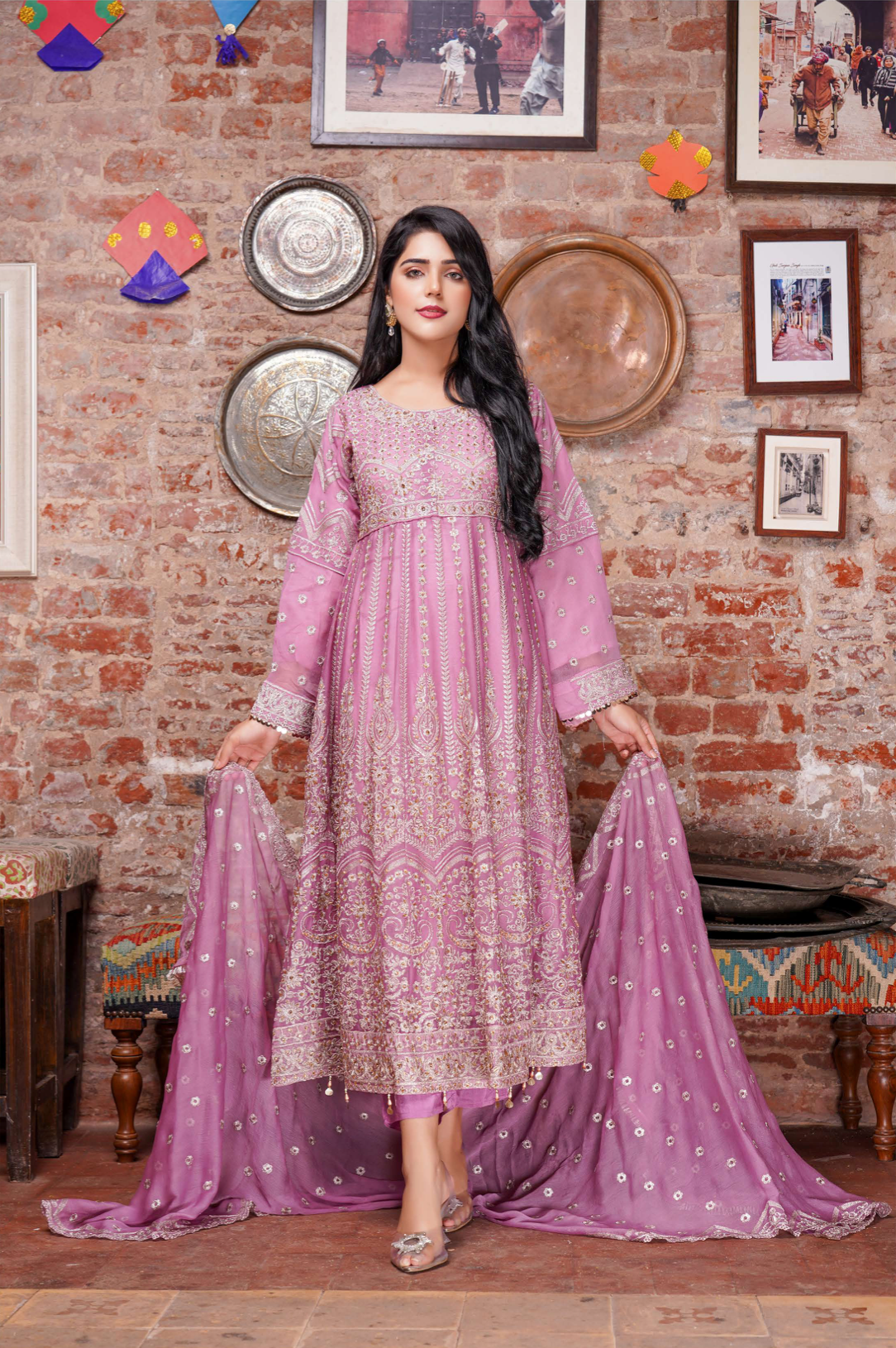 Purple Lilac Chiffon Ladies Suit