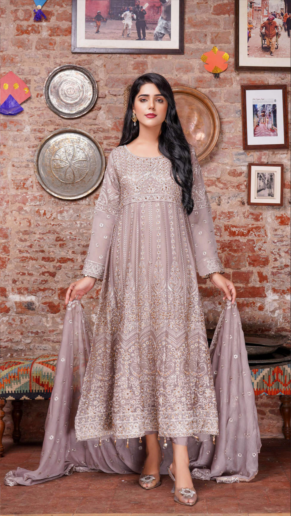 Grey Chiffon Ladies Suit