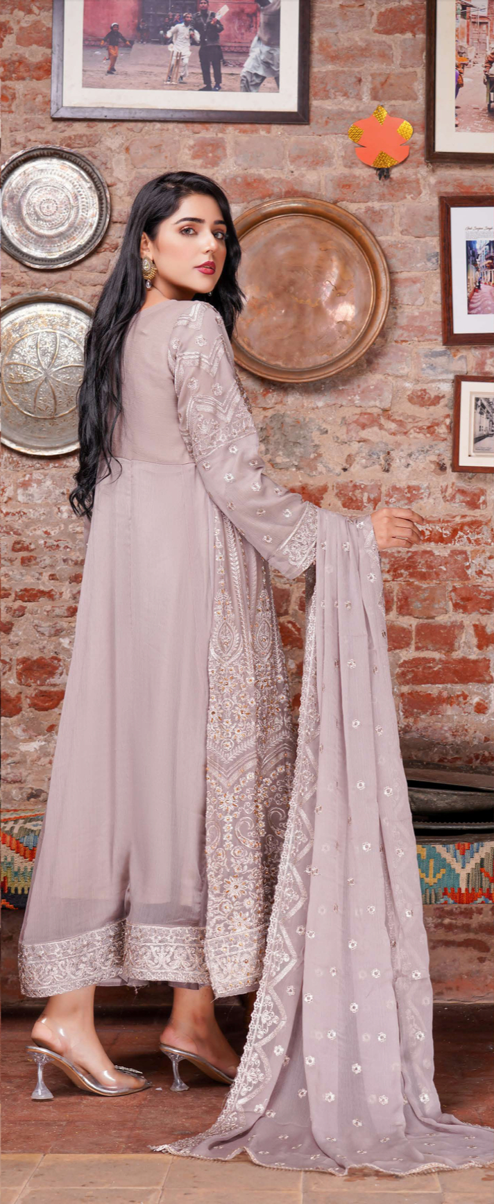 Grey Chiffon Ladies Suit