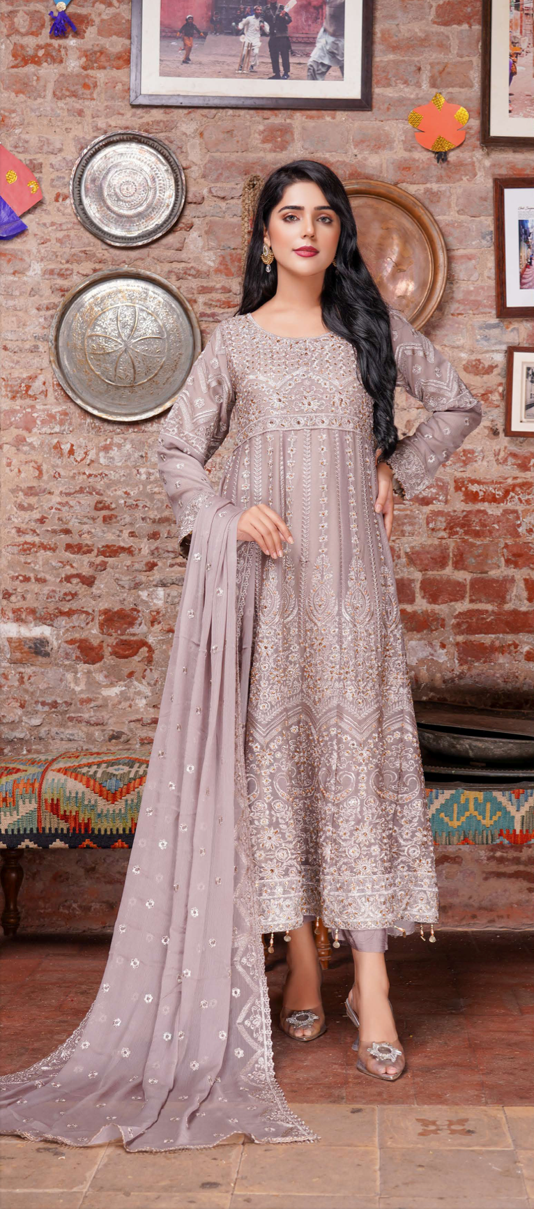 Grey Chiffon Ladies Suit