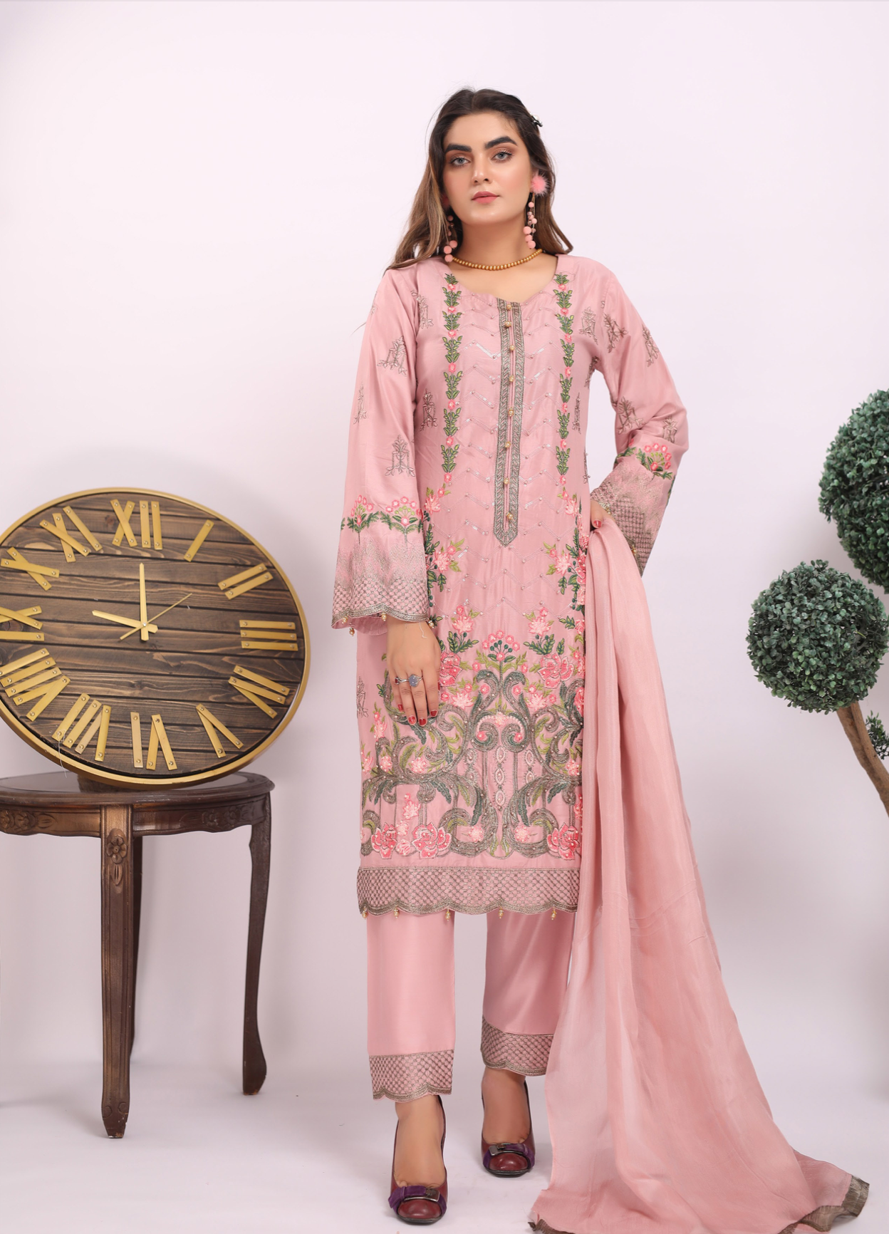 Pink Linen Ladies Suit