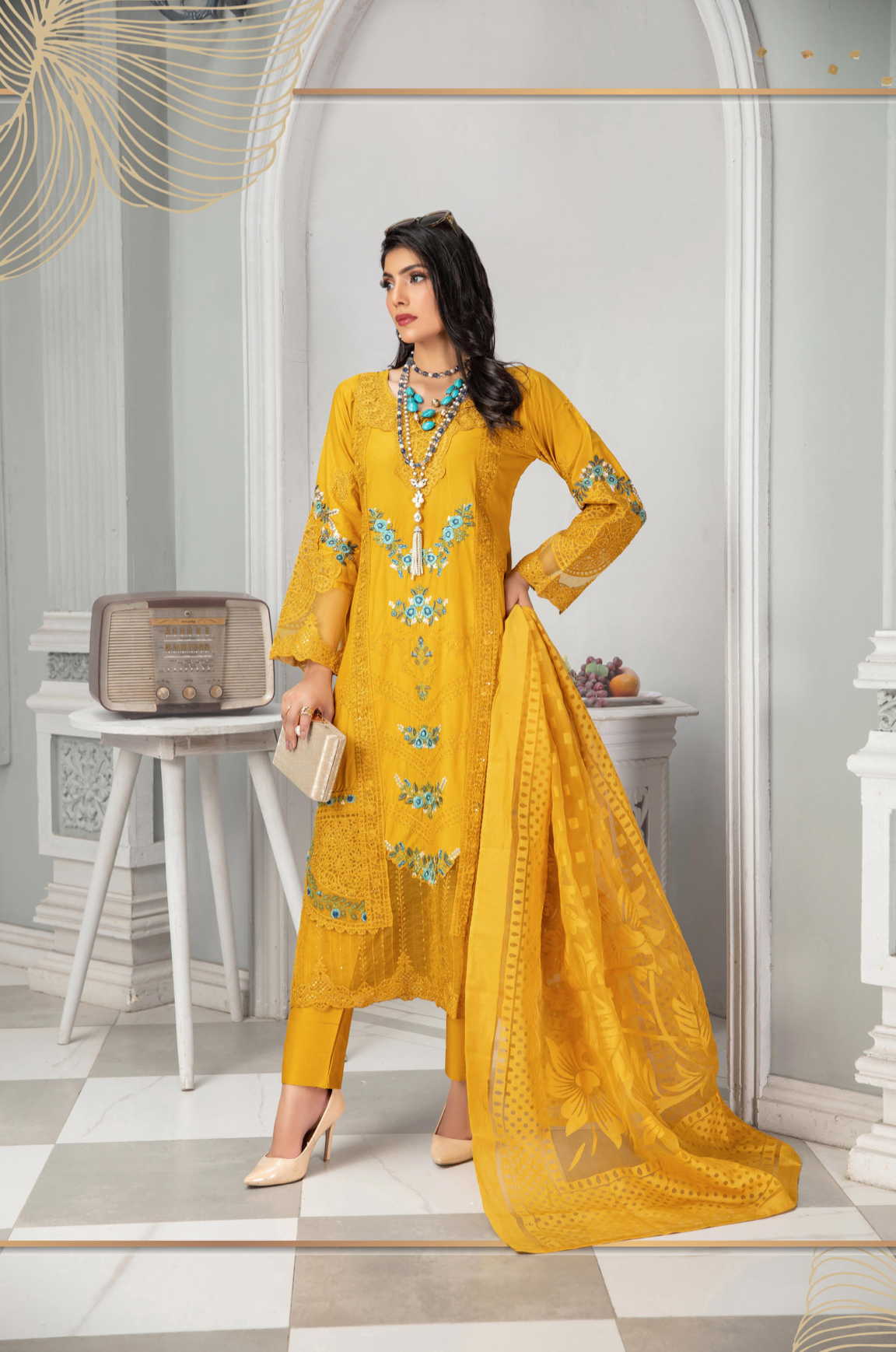 Dark Mustard Yellow Zoha Cotton Ladies Suit