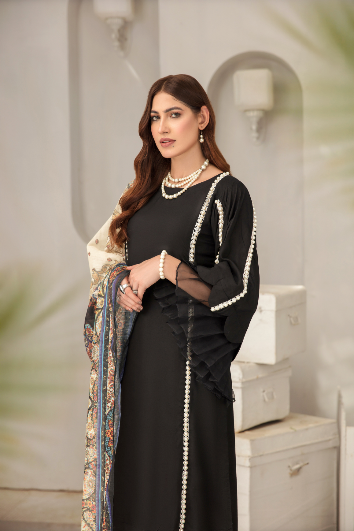 Black Lamika Linen Ladies Suit