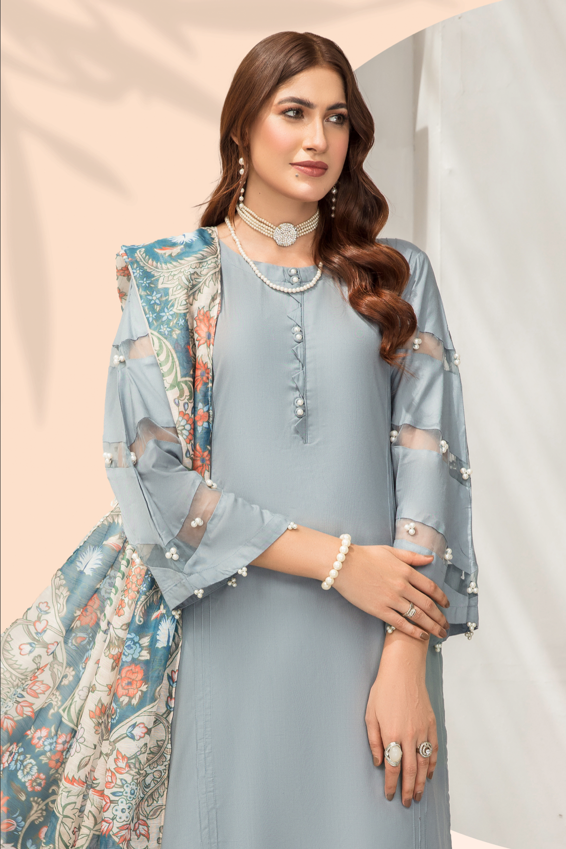 Slate Blue Lamika Linen Ladies Suit