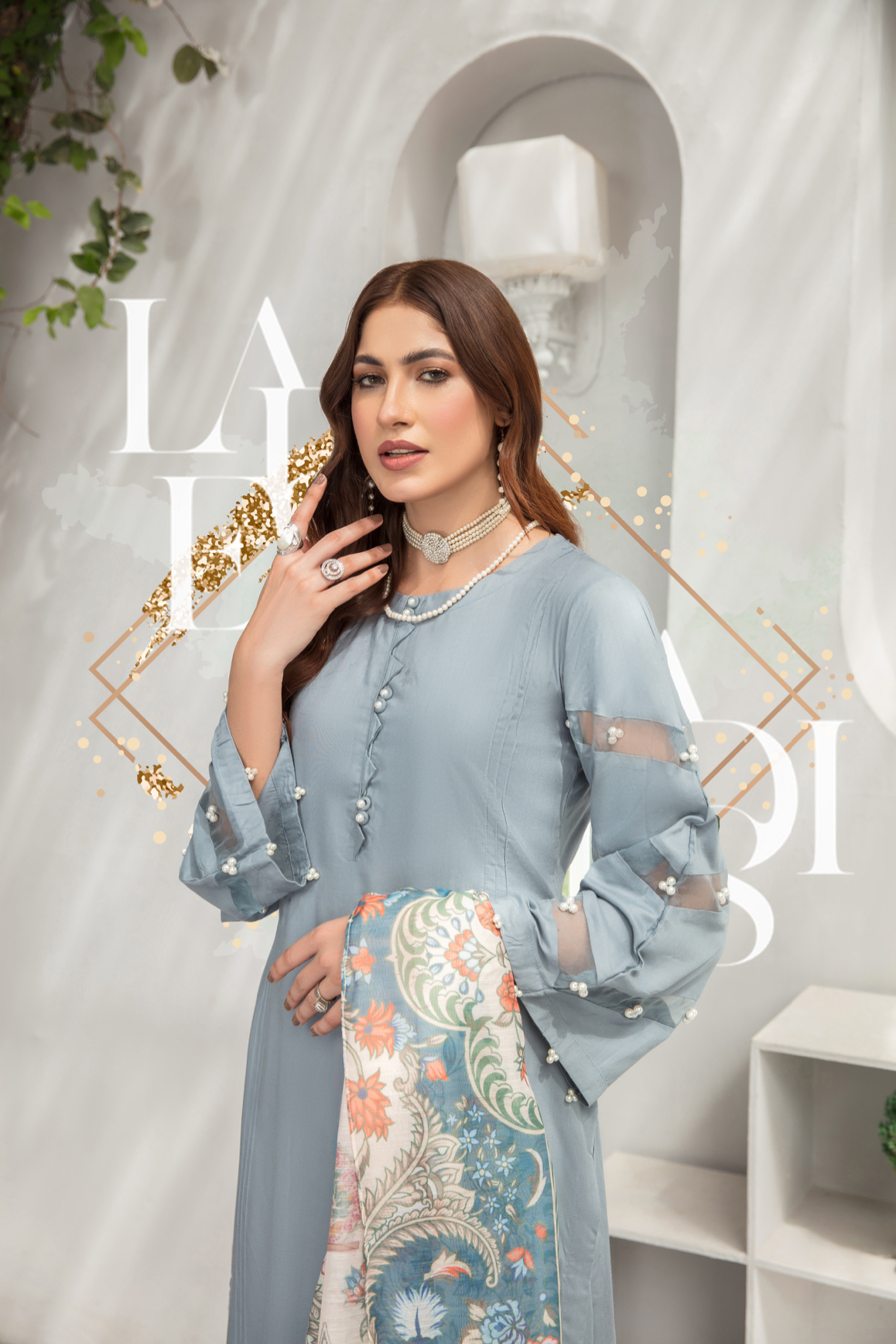 Slate Blue Lamika Linen Ladies Suit