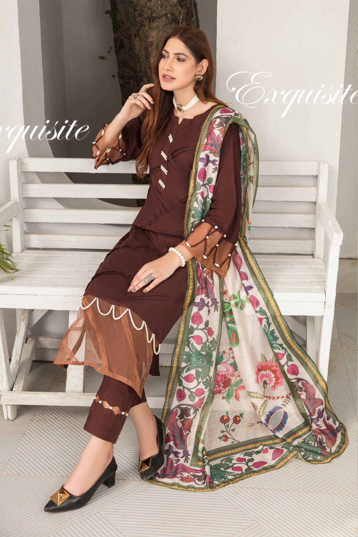 Dark Brown Lamika Linen Ladies Suit