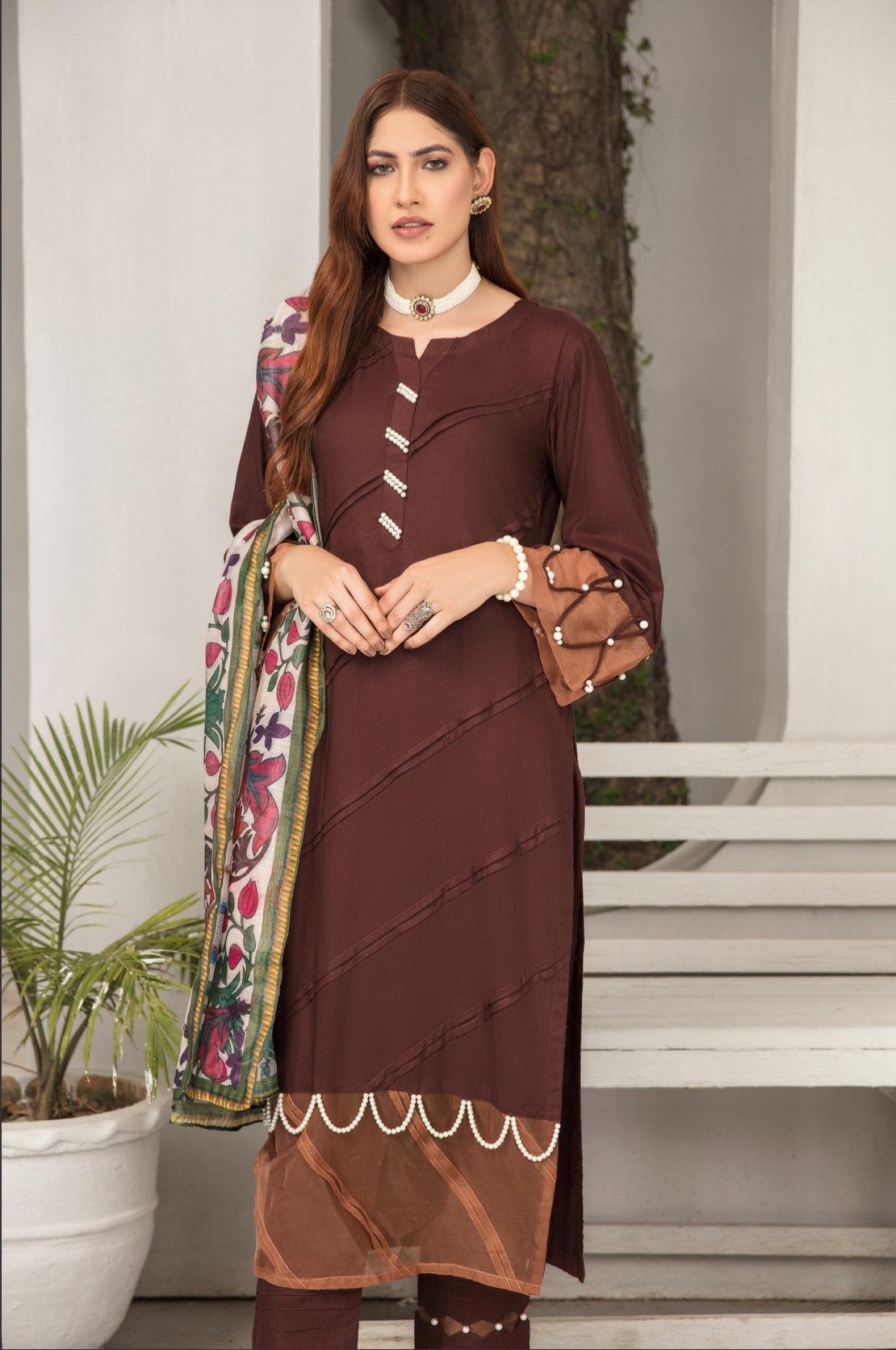 Dark Brown Lamika Linen Ladies Suit