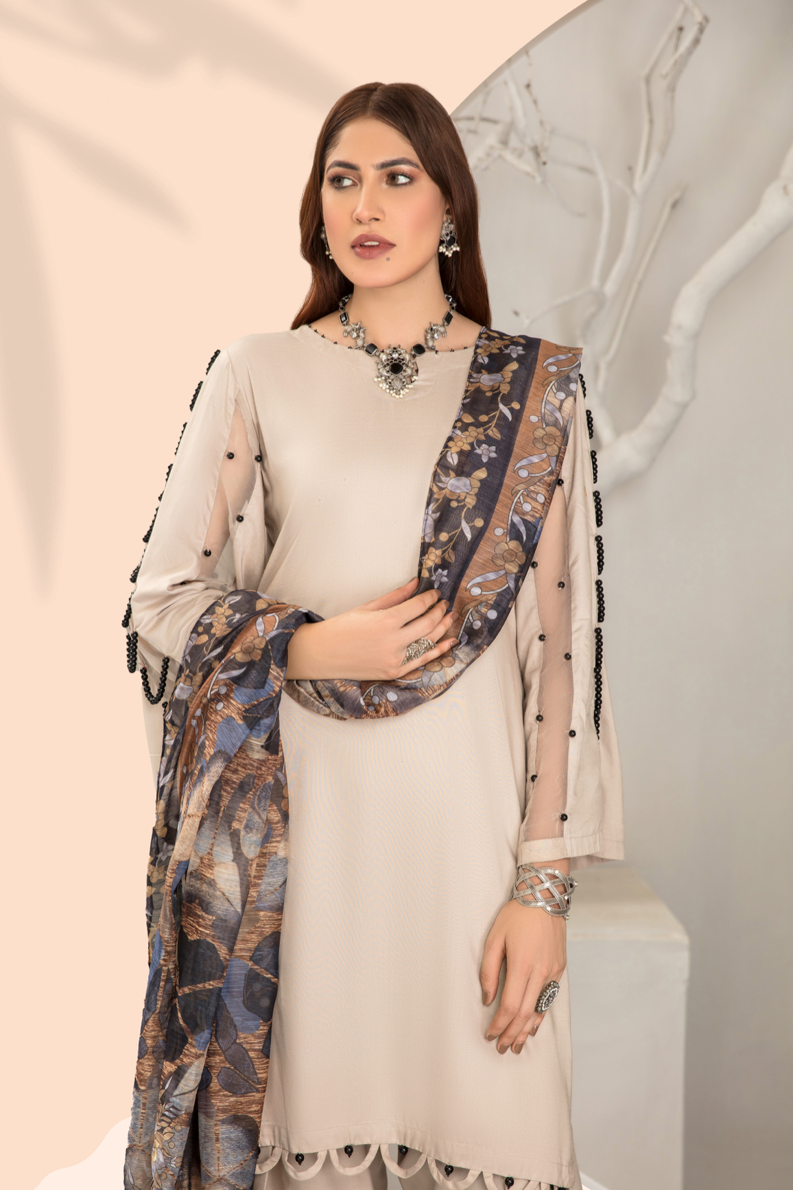 Light Beige Lamika Linen Ladies Suit
