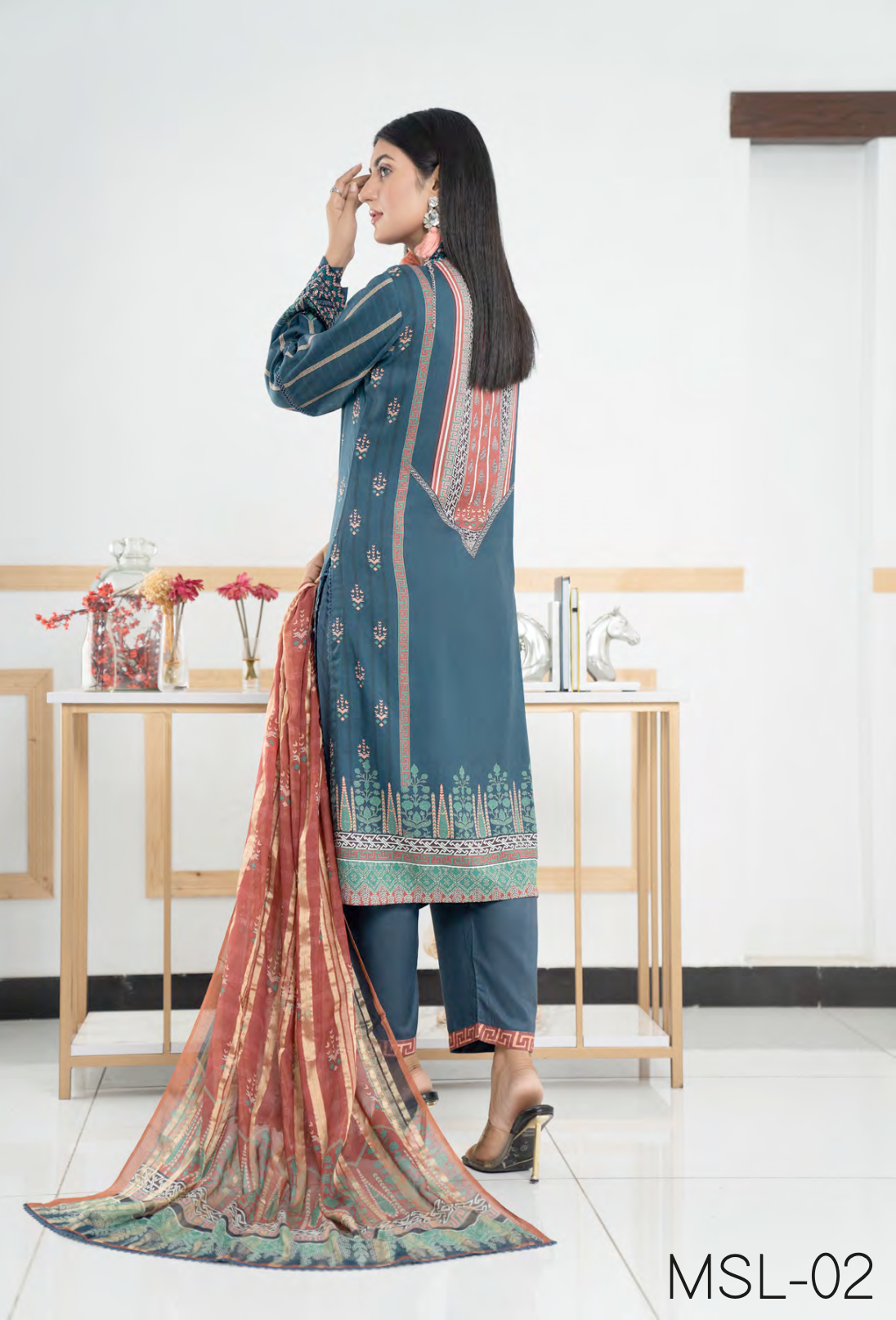 Blue Munira Designer Linen Ladies Suit