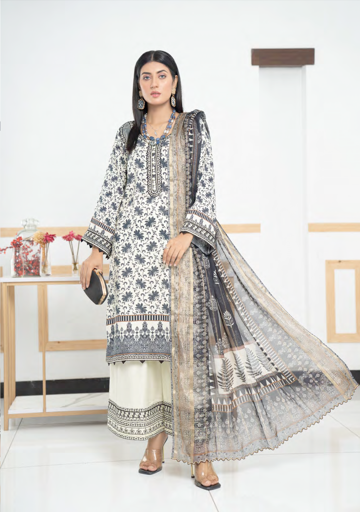 Cream Munira Designer Linen Ladies Suit