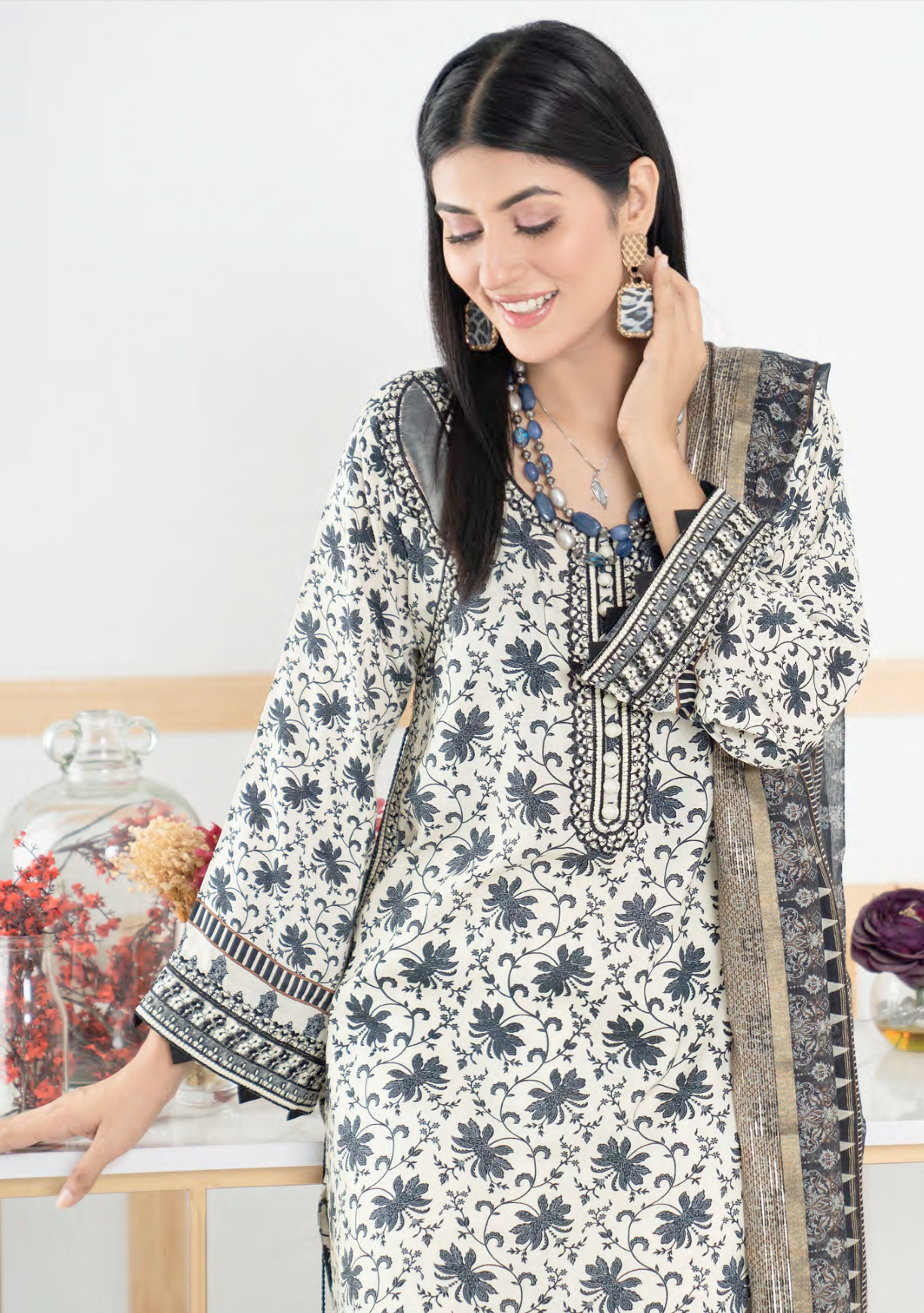 Cream Munira Designer Linen Ladies Suit