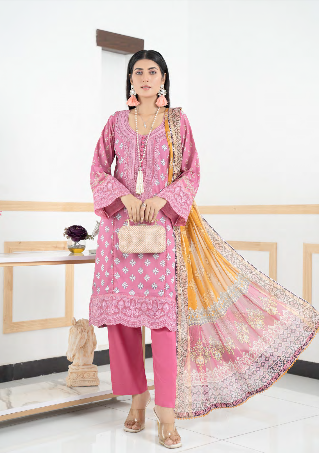 Pink Munira Designer Linen Ladies Suit