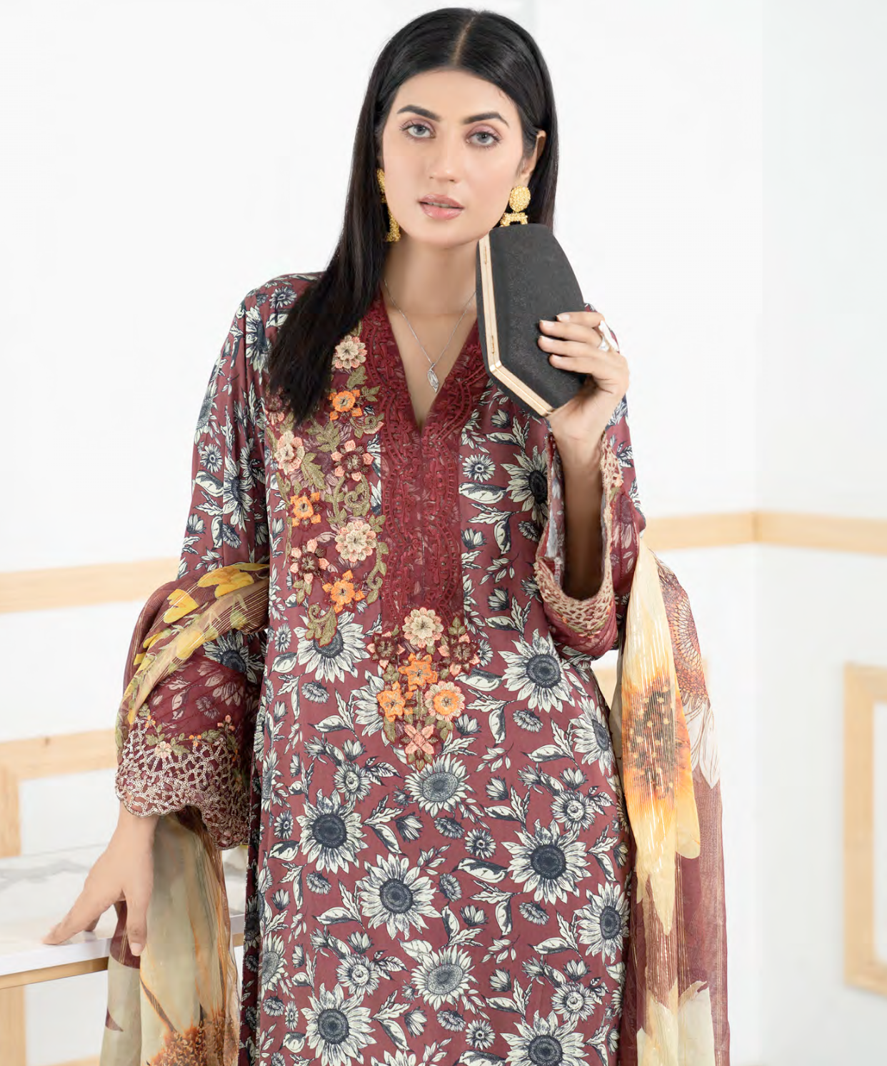 Maroon Munira Designer Linen Ladies Suit