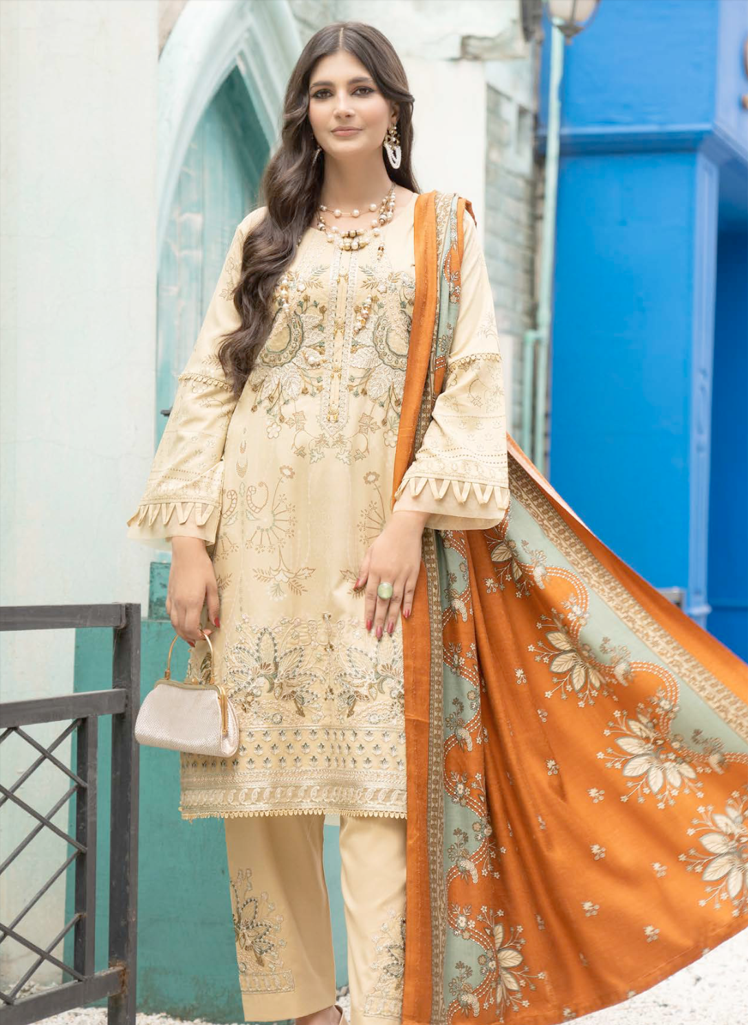 Beige Gold Munira Designer Dhanak Ladies Suit