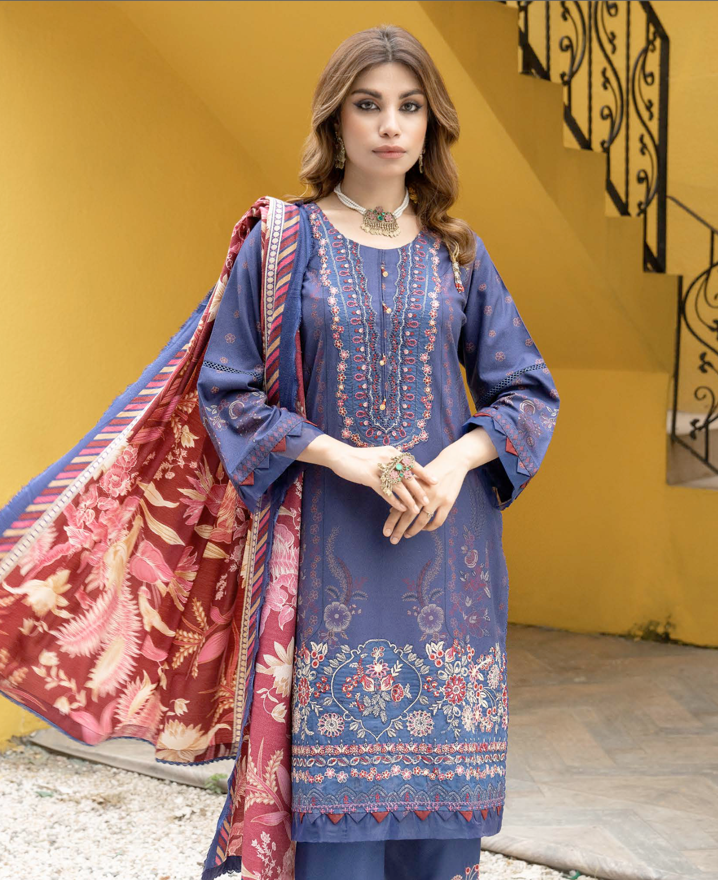 Blue Munira Designer Dhanak Ladies Suit