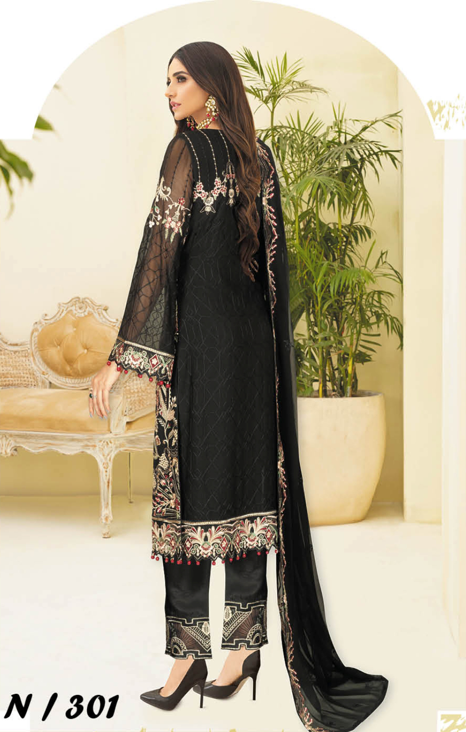 Black Nayab by Ramsha Chiffon Ladies Suit