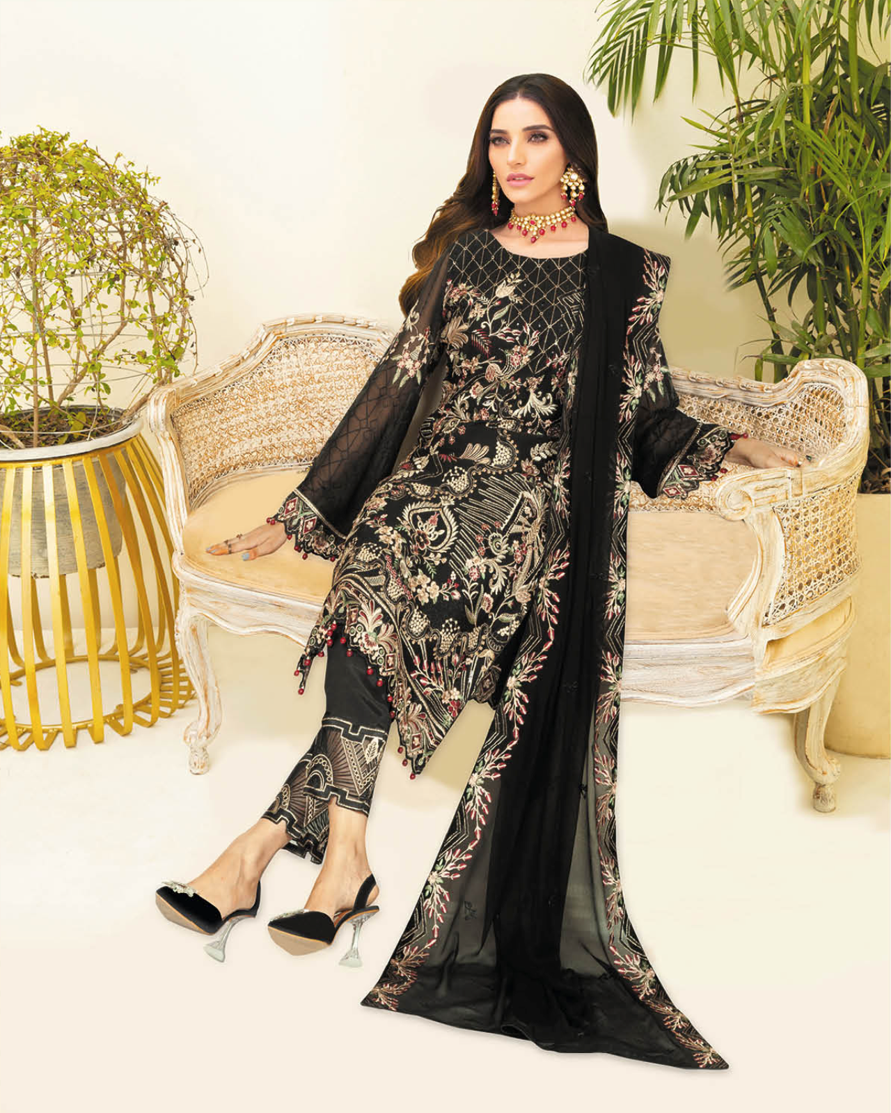 Black Nayab by Ramsha Chiffon Ladies Suit