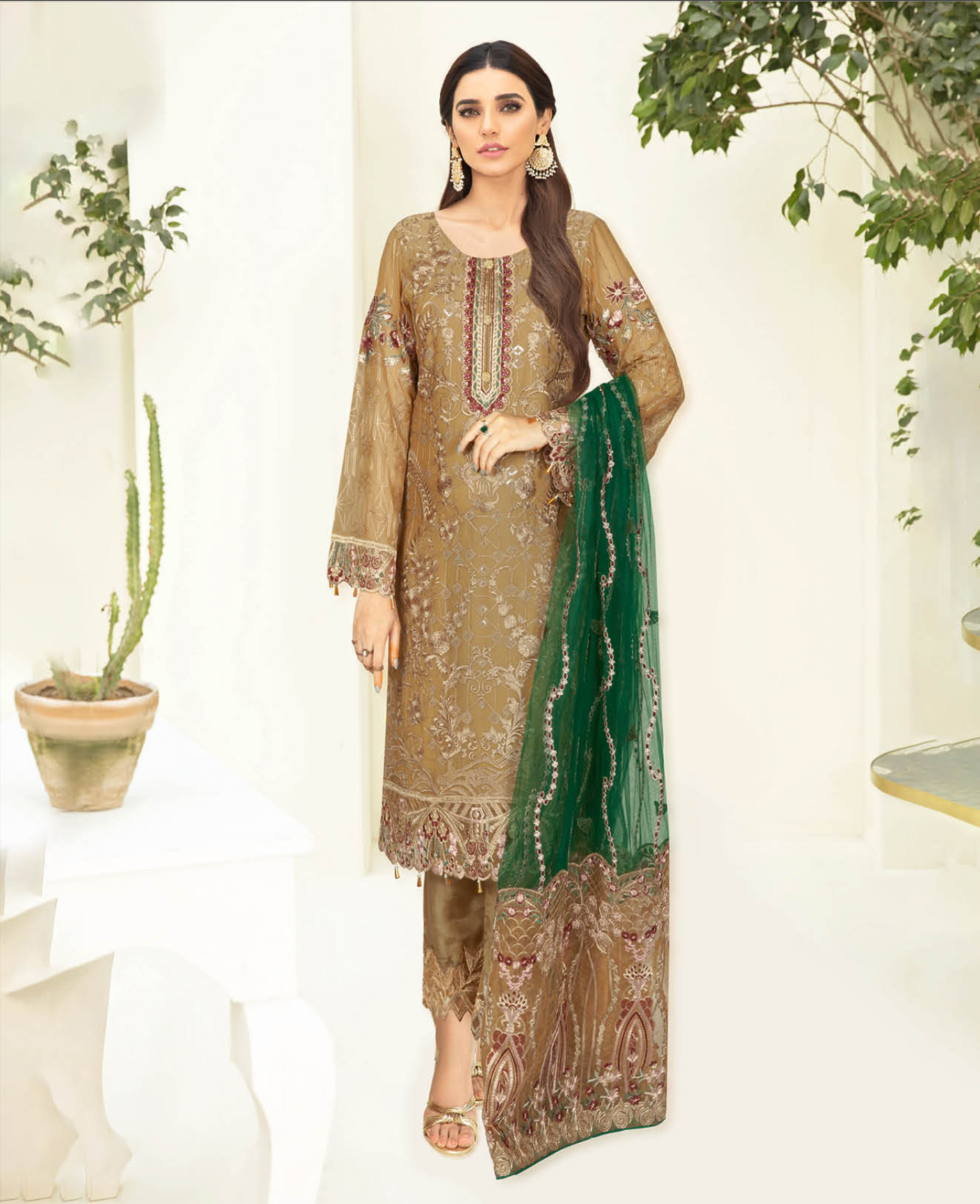 Dark Gold Nayab by Ramsha Chiffon Ladies Suit