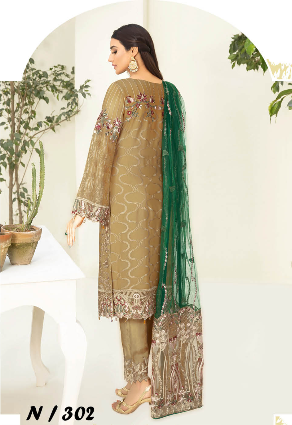 Dark Gold Nayab by Ramsha Chiffon Ladies Suit