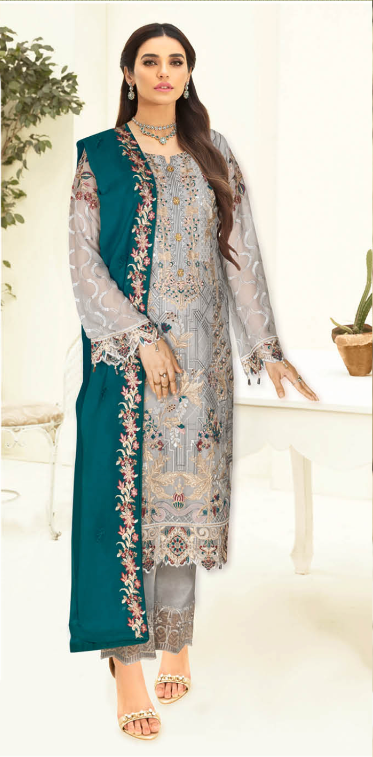 Light Grey Nayab by Ramsha Chiffon Ladies Suit